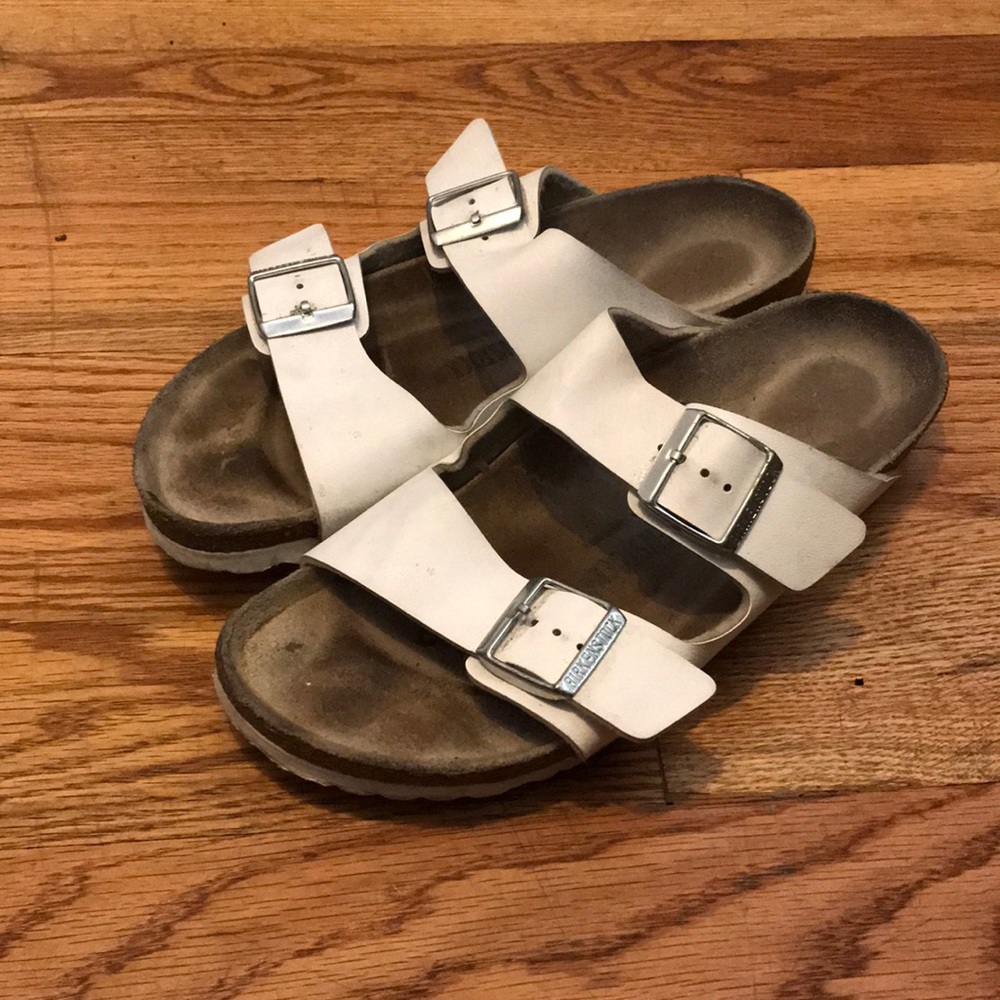 White Birkenstock sandals